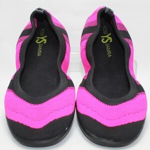 Yosi Samra Camella Neon Pink Black Striped Knit Foldable Ballet Flats Size 10